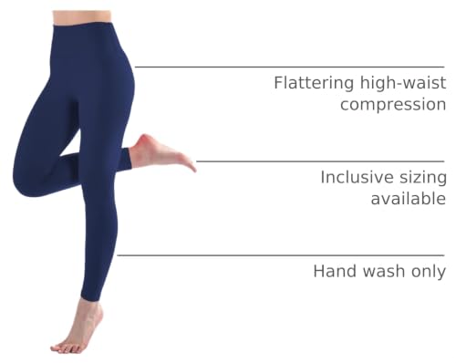 High Waisted Navy Leggings for Women - Full Length, Large-X-Large