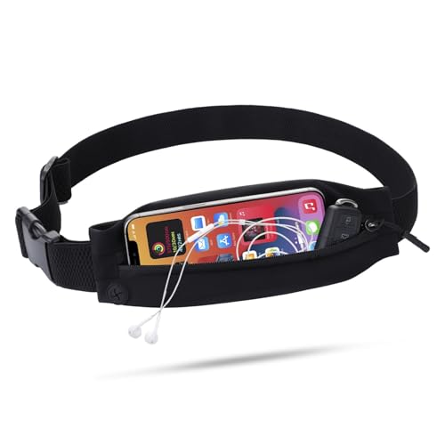 USHAKE Slim Running Belt for Women & Men - Black Nude, Bounce-Free Phone Fanny Pack