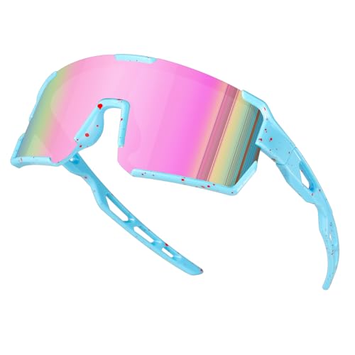 Kids Sunglasses with UV400 Protection - Blue Dark Red Frame Revo Pink Lens