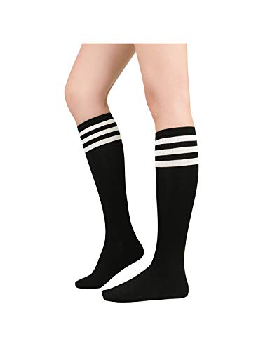 Knee High Socks for Women - Long Tube Striped Socks - One Size Black White