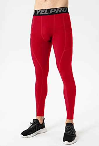 Men's Compression Pants - Athletic Running Leggings, Quick Dry, Full Length Red