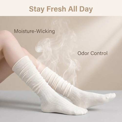 Thigh High Socks for Women - Scrunch Stockings Over Knee - White Short