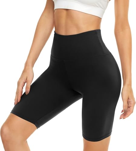 High Waist Compression Biker Shorts for Women - 8 Inch, Black