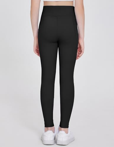 Arshiner Girls High Waist Yoga Leggings with Pockets - Black, Ages 13-14