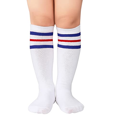 Toddler Knee High Athletic Soccer Socks - 4-6 Years, White Blue Red