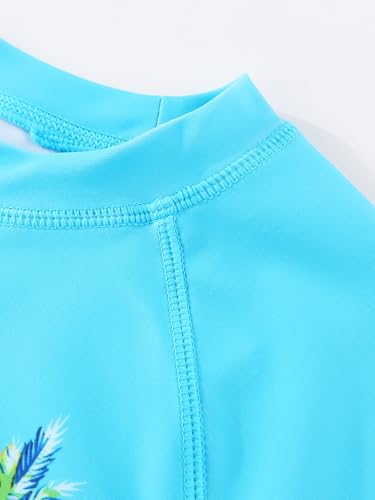 SeaKKO Boys Rash Guard Swim Set with Trunks - Blue Palm Tree, Size 4-16, Quick Dry