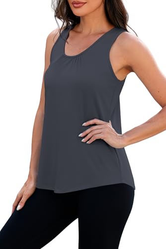 Workout Tank Top for Women - Racerback Loose Fit - Dark Grey XX-Large