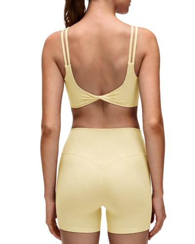 SUUKSESS Women's 2-Piece Workout Set Pale Yellow Medium - Cami & Bike Shorts