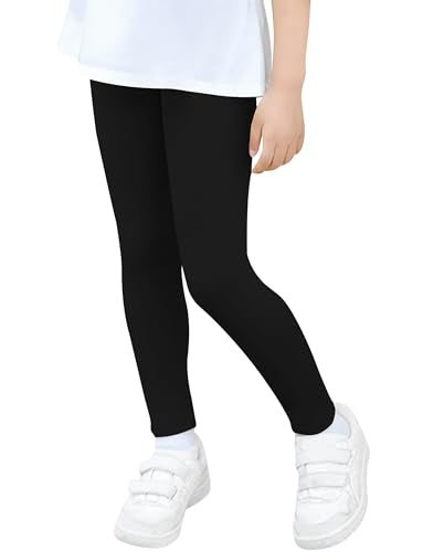 VOGRYE Girls 5T Leggings 4-Pack Cotton Blend Full Length Pants Black Grey Navy Pink