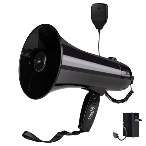 Portable 35W Megaphone Bullhorn with Siren & Detachable Mic - Black