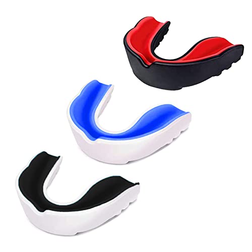 Kids Mouth Guard Sports Braces - 3 Pack Red, Black, White, Blue
