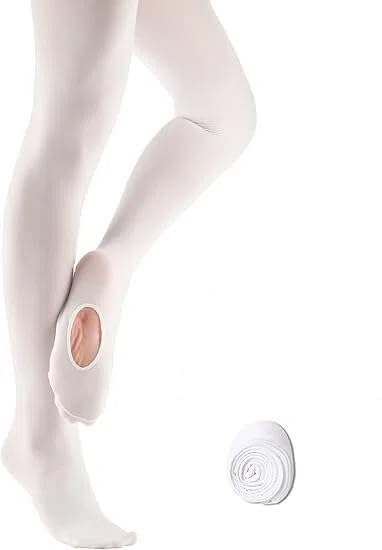 Convertible Ballet Dance Tights for Girls & Women - White, Large-X-Large