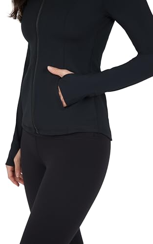 Yogalicious Black Medium Full-Zip Lightweight Hooded Yoga Jacket with Pockets