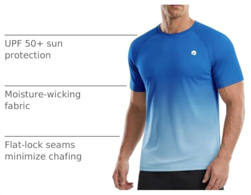 PINSPARK Men's XX-Large Short Sleeve UPF 50+ Quick Dry Gym T-Shirt - Blue Gradient