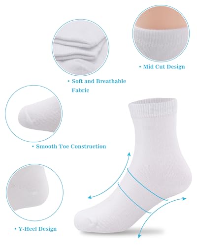 Crew Socks for Kids & Teens - 12 Pairs, 2-4T White