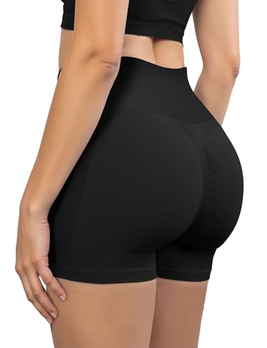 High Waisted Seamless Scrunch Butt Shorts - Large, Black