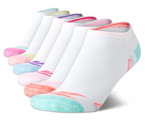 Reebok Girls Low Cut Athletic Socks 6 Pack Medium White Multi - Performance, Moisture-Wicking, No-Show Fit