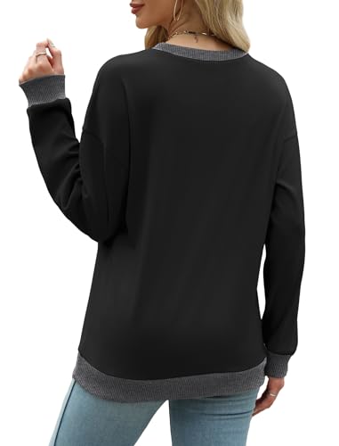 Color Block Crewneck Sweatshirt for Women - C-Black, Large