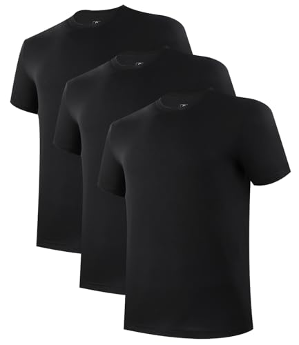 BAMBOO COOL Men's Moisture-Wicking Undershirts Pack - Large, Black, Crewneck, 3 Pack