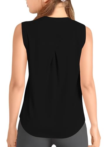 Girls Athletic Tank Top - Sleeveless Yoga & Tennis Shirt - Black, 9-10 Years
