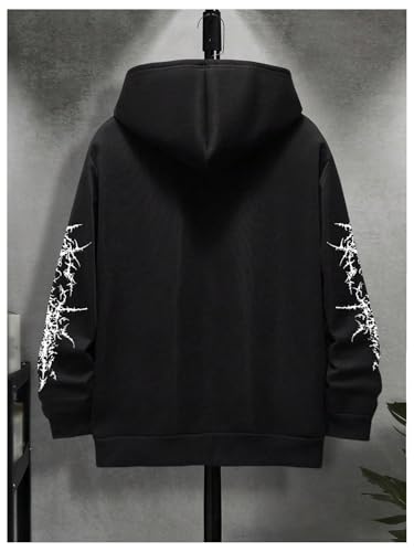 Verdusa Men's Y2K Gothic Graphic Hoodie Sweatshirt Medium Black