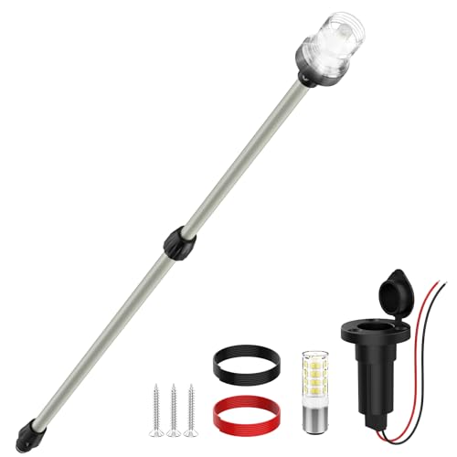 AMBIPASION Silver Boat Anchor Light 26–48" Telescoping Marine Navigation LED