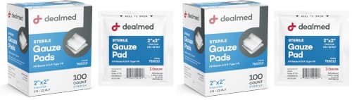 Dealmed 2" x 2" Sterile Gauze Pads - Pack of 2, 100 Count Each, Individually Wrapped