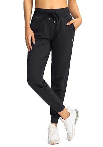 High Waisted Women's Joggers with Zipper Pockets - Medium Black