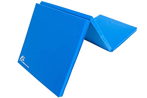 Tri-Fold Thick Exercise Mat 6' x 2' with Carrying Handles - Blue