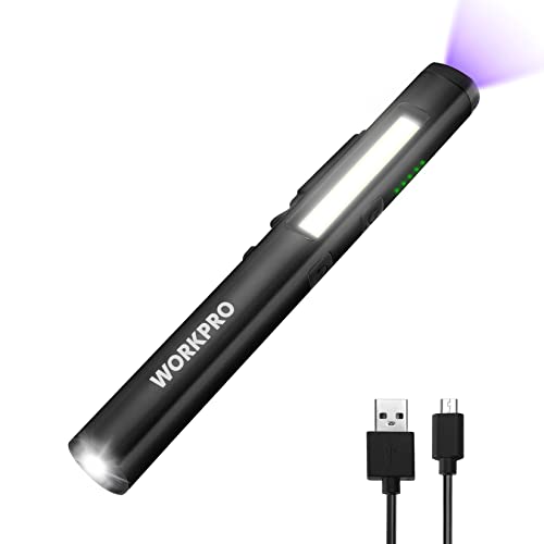 WORKPRO Rechargeable Pen Light with UV & 450 Lumen LED Flashlight - Black