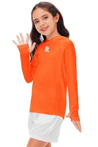 Kids Quick-Dry Sun Protection Rash Guard Hoodie - Orange 9-10 Years