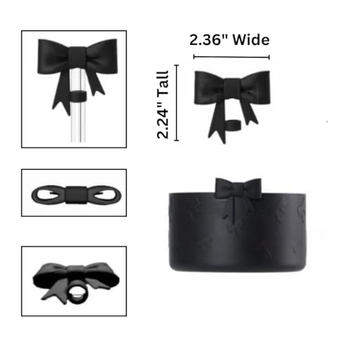 Silicone Protective Boot for Water Bottles - Black Bow and Straw Topper