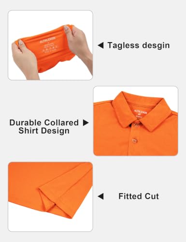Youth Boys' Performance Polo Shirt Neon Orange 12 Years UPF 50+ Dry-Fit Active Golf & School Uniform