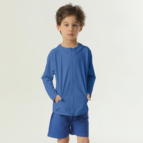 Kids UPF50+ Sun Protection Hoodie Jacket for Boys and Girls – 5-6 Years, Blue