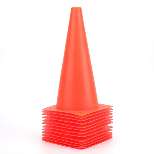 12-Inch Traffic Training Cones Set of 12 - Orange Plastic Agility Markers