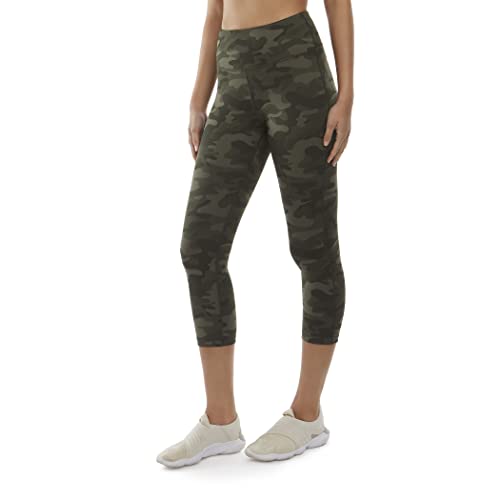 Danskin Women's Curved Contour Capri Leggings X-Large Olive Camo Print Activewear
