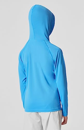 Rash Guard Swim Shirt for Boys - UPF 50+ Hooded - Blue Large