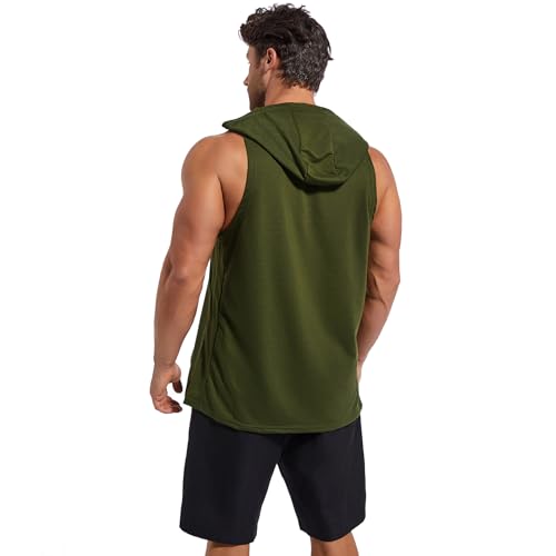 Men's Sleeveless Muscle Tank Top - Workout, Dry-Fit, Pocket - Small Green