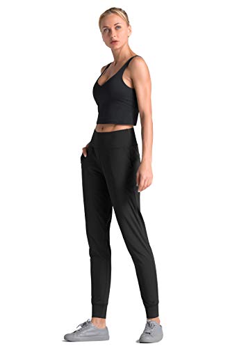 Dragon Fit Women's Black Medium Joggers with Pockets - High Waist Tapered Workout Pants