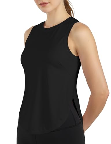 Women's Athletic Tank Top - High Neck Sleeveless Crop Shirt - Black, Medium