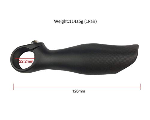 Platt Carbon Fiber MTB Bar Ends with Bar End Caps (126mm, 22.2mm clamp) - Lightweight Aluminum Alloy