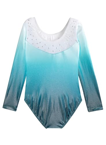 Long Sleeve Gymnastics Leotard for Girls - Green Diamond, 11-12 Years