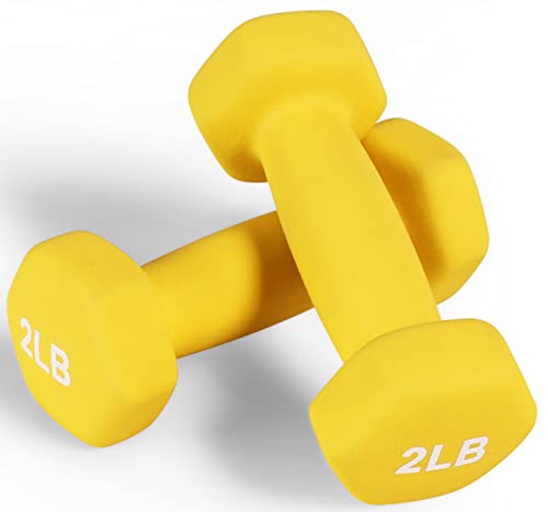 Fitvids 2-Pound Neoprene Dumbbell Hand Weights Set with Stand - Colorful Hex Shape, Anti-Slip & Anti-Roll