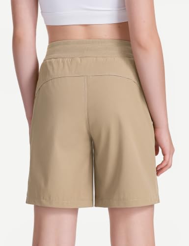 HASMES Girls Athletic Bermuda Shorts Kids Quick Dry Cargo Uniform, Khaki 13-14Y