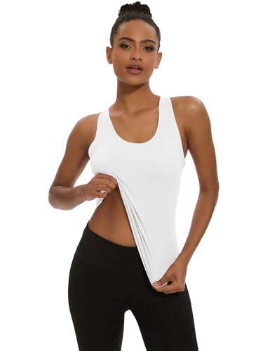 Women's Workout Racerback Tank Top - No Built-in Bra, White, Medium