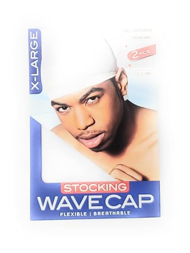 Stocking Wave Cap - Stretchable Wig Liner for All Hair Types, White (2 Pack)
