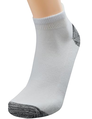 Yomandamor Men's Cotton Diabetic Low Cut Socks 5 Pairs White with Black Heel & Toe, Size 10-13