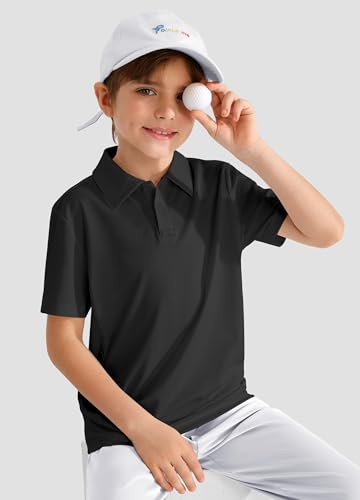 MIVEI Kids' Breathable UPF50+ School Uniform Polo Shirt, Large, Black