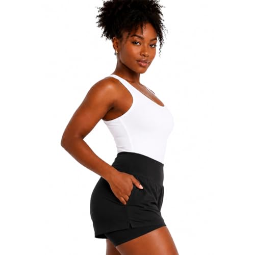 Spyder Women’s 2-in-1 Running Shorts X-Large Black – Quick-Dry Stretch, with Compression Liner & Pockets
