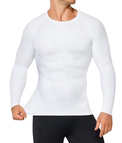 Compression Long Sleeve Shirt for Men - Athletic Base Layer - Large White